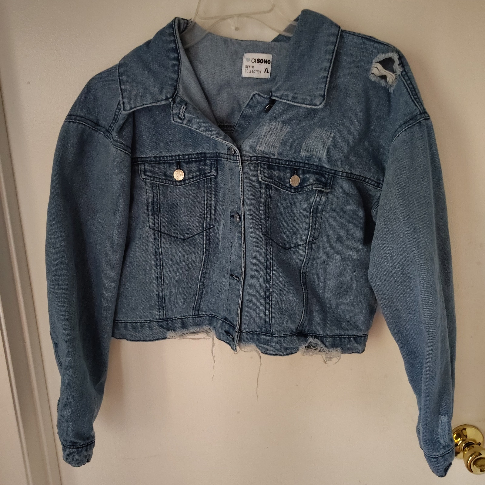 Women’s Xl Cavalini Ci Sono Distressed Medium Wash Denim Jacket Button Front